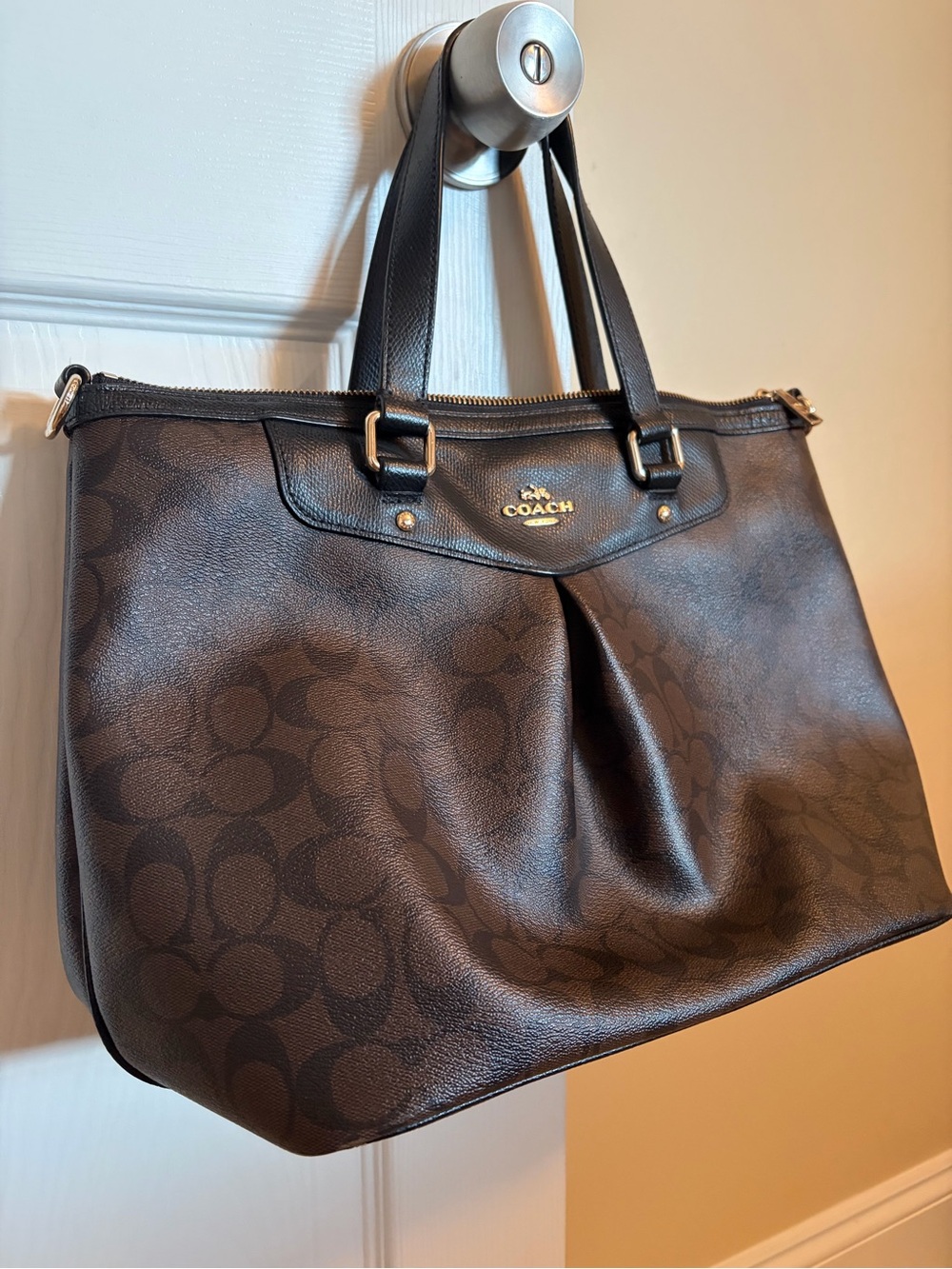 Coach Brown and Black Signature Tote - Picture 4 of 9